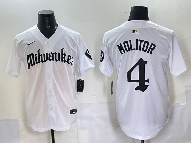 Men 2025 Milwaukee Brewers #4 Molitor White Five generations Joint Name Nike MLB Jersey style 2->milwaukee brewers->MLB Jersey